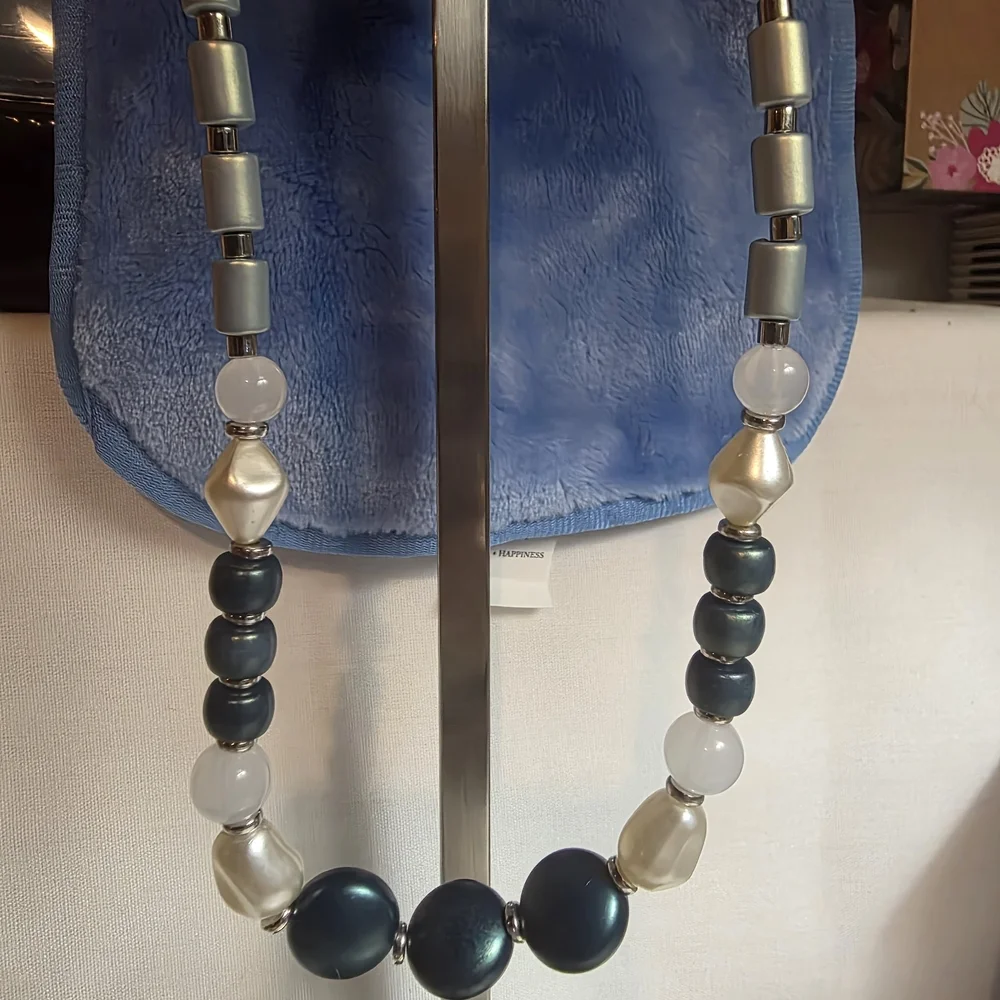 Beaded Blue and Silver Necklace